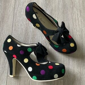 LOLA RAMONA Black with Polka Dots Leather Platform Heels Size EU 40 Size 10 EUC